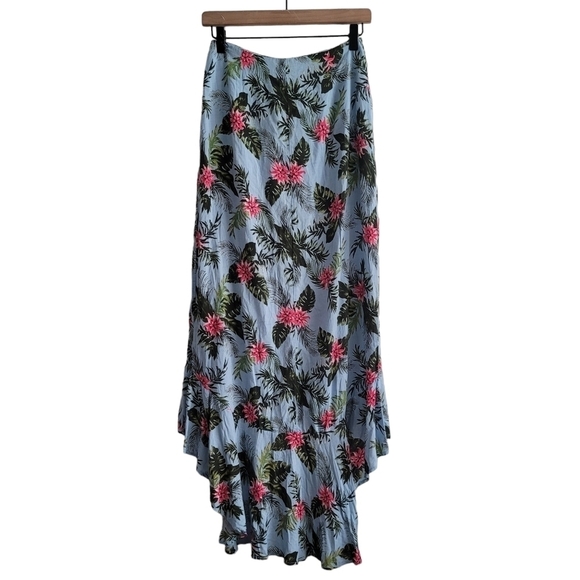 NEW Seek the Label Blue Floral High Low Button Front Skirt Hawaiian Tropical - Picture 2 of 10
